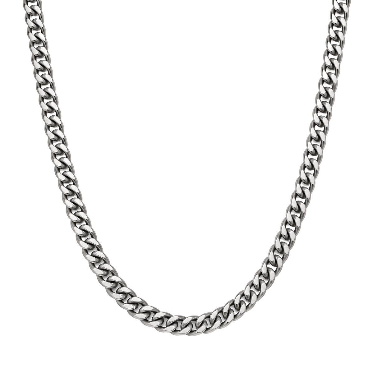 Polished Stainless Steel Cuban Chain Necklace – Silver | Asvingtton